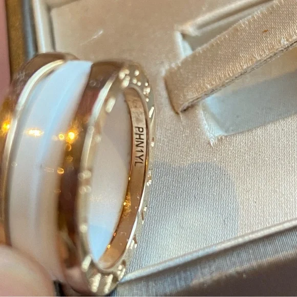 BVLGARI 18K AU750 ROSE GOLD WHITE CERAMIC  B. ZERO RING SIZE 50 UNISEX - Picture 7 of 9